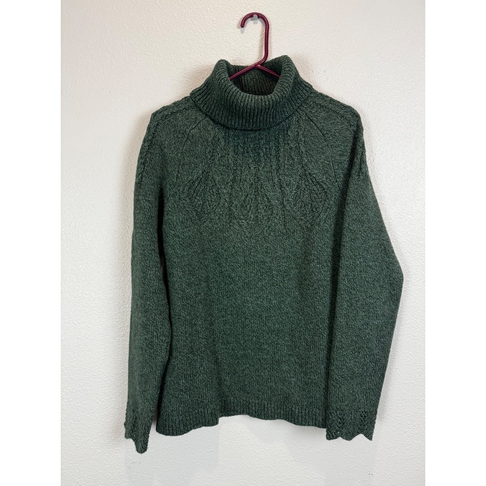 Sundance Sweater Womens Medium Green Turtleneck Silk Blend Cable Knit Pullover